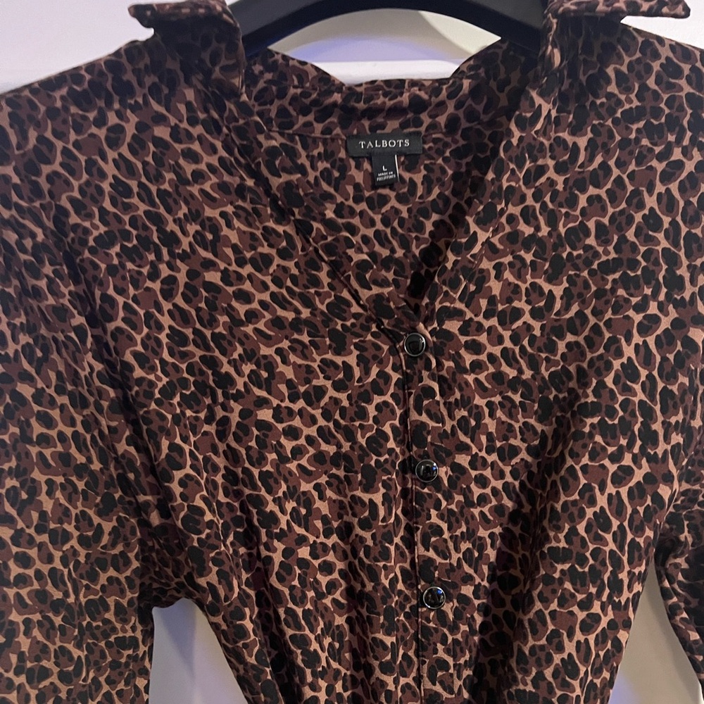 Talbots Leopard Shirt Dress - Sz L - Picture 4 of 9